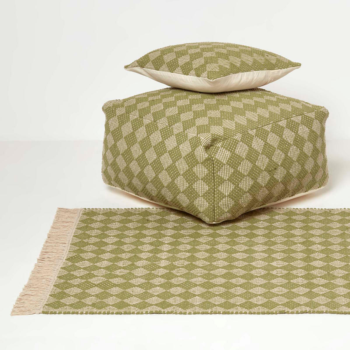 SITZPOUF Lima grün gemustert, 55/55/30 cm - Grün, Textil (55/30/55cm) - Homescapes