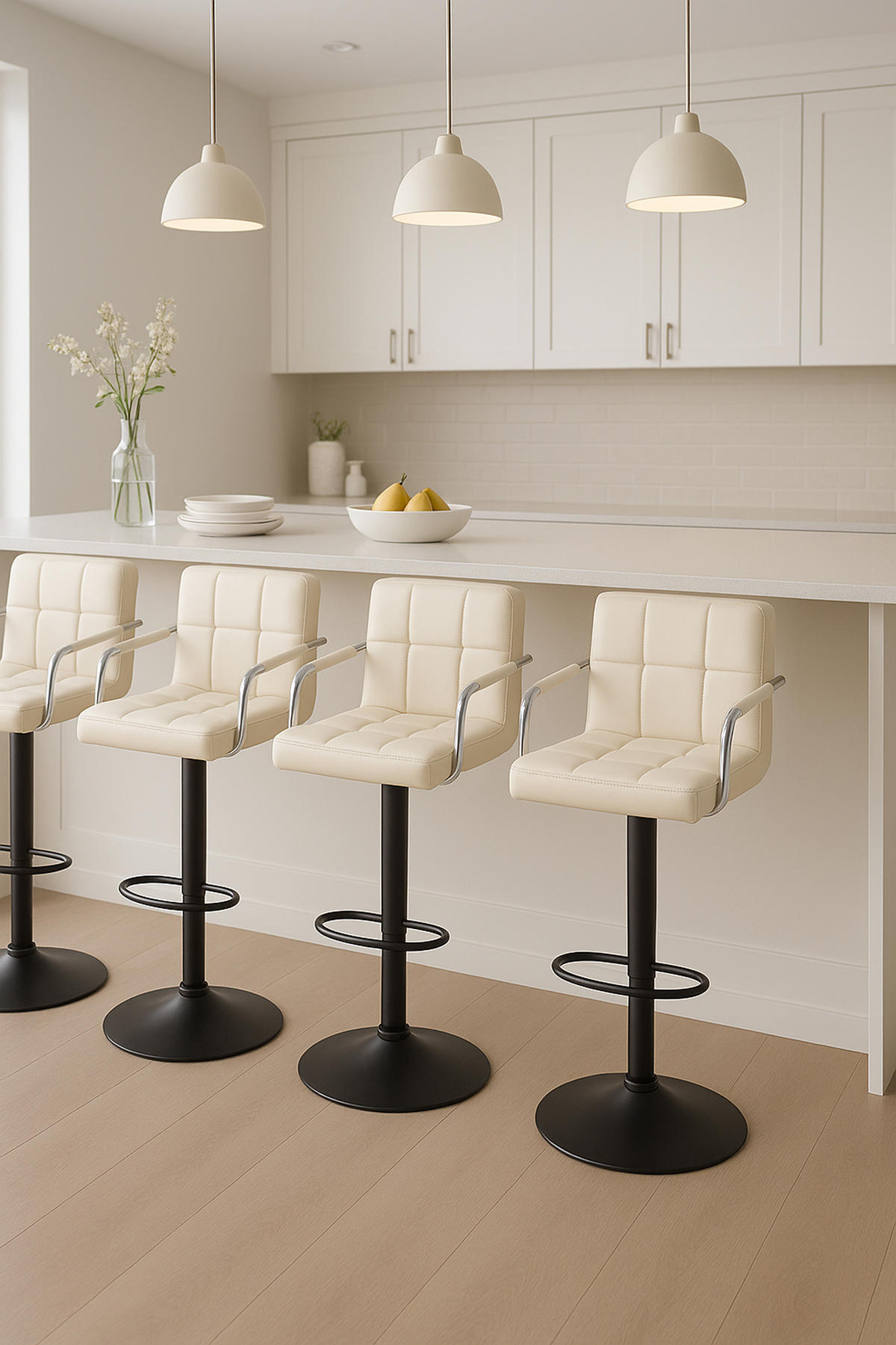 BARHOCKER 2er Set Luca schwarz creme - Creme/Schwarz, Kunststoff/Metall (54/112/46cm) - TPFLiving