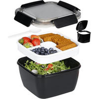 LUNCHBOX 3 Fächer mit Dressingbehälter und Gabel 1500 ML Schwarz - Schwarz, Kunststoff (17.5/17.5/9.9cm)