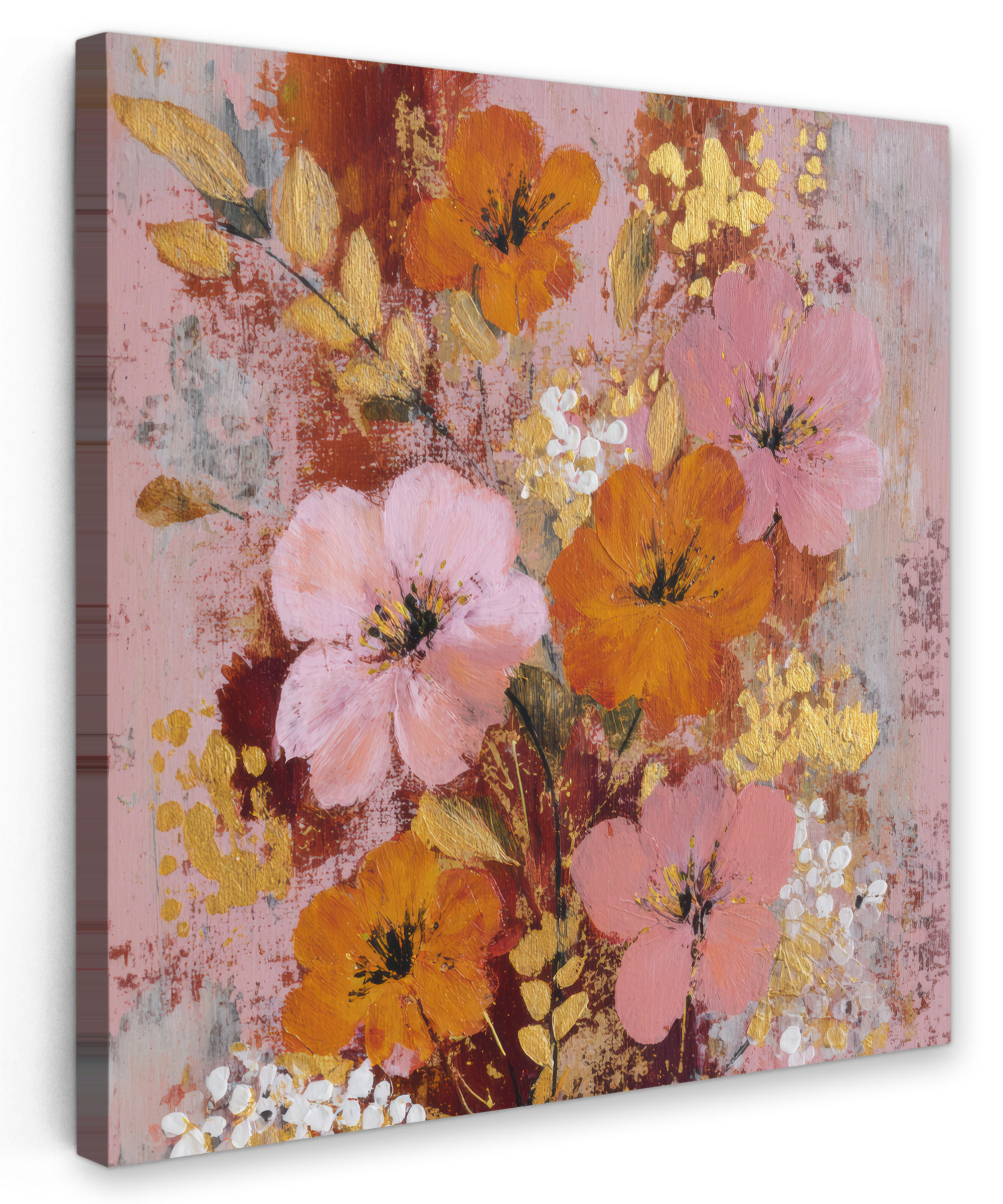 LEINWANDBILD Malerei - Blumen - Rustikal - Rosa Deko Groß 90x90 cm - Altrosa, Textil (90/90cm) - MuchoWow