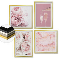 WANDBILDER 4er Set - 50x50 cm & 40x60 cm Goldrahmen - Rosen, Champagner, Marmor, Pastell - Goldfarben, Kunststoff (50/50cm) - ArtPrintCave