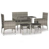 DINING-LOUNGESET mit Auflagen, aus PE-Rattan und Stahl, Grau, 6-teiliges Set - Grau, Kunststoff - vidaXL