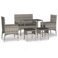DINING-LOUNGESET mit Auflagen, aus PE-Rattan und Stahl, Grau, 6-teiliges Set - Grau, Kunststoff - vidaXL