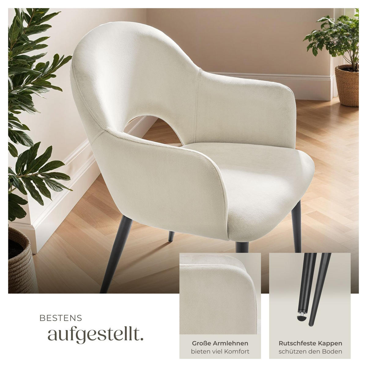 ARMLEHNSTUHL Sachel, 57 x 61,5 x 87,5 cm, creme - Creme, Kunststoff (57/87.5/61.5cm) - tectake
