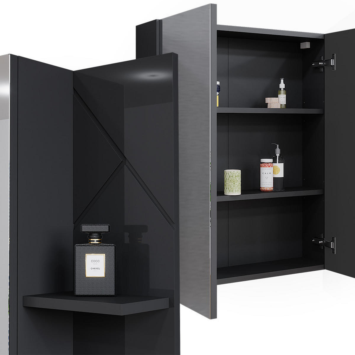 BADSPIEGELSCHRANK Irma Anthrazit Hochglanz 80 x 75 cm - Anthrazit, Holzwerkstoff (80/75/17.2cm) - Vicco