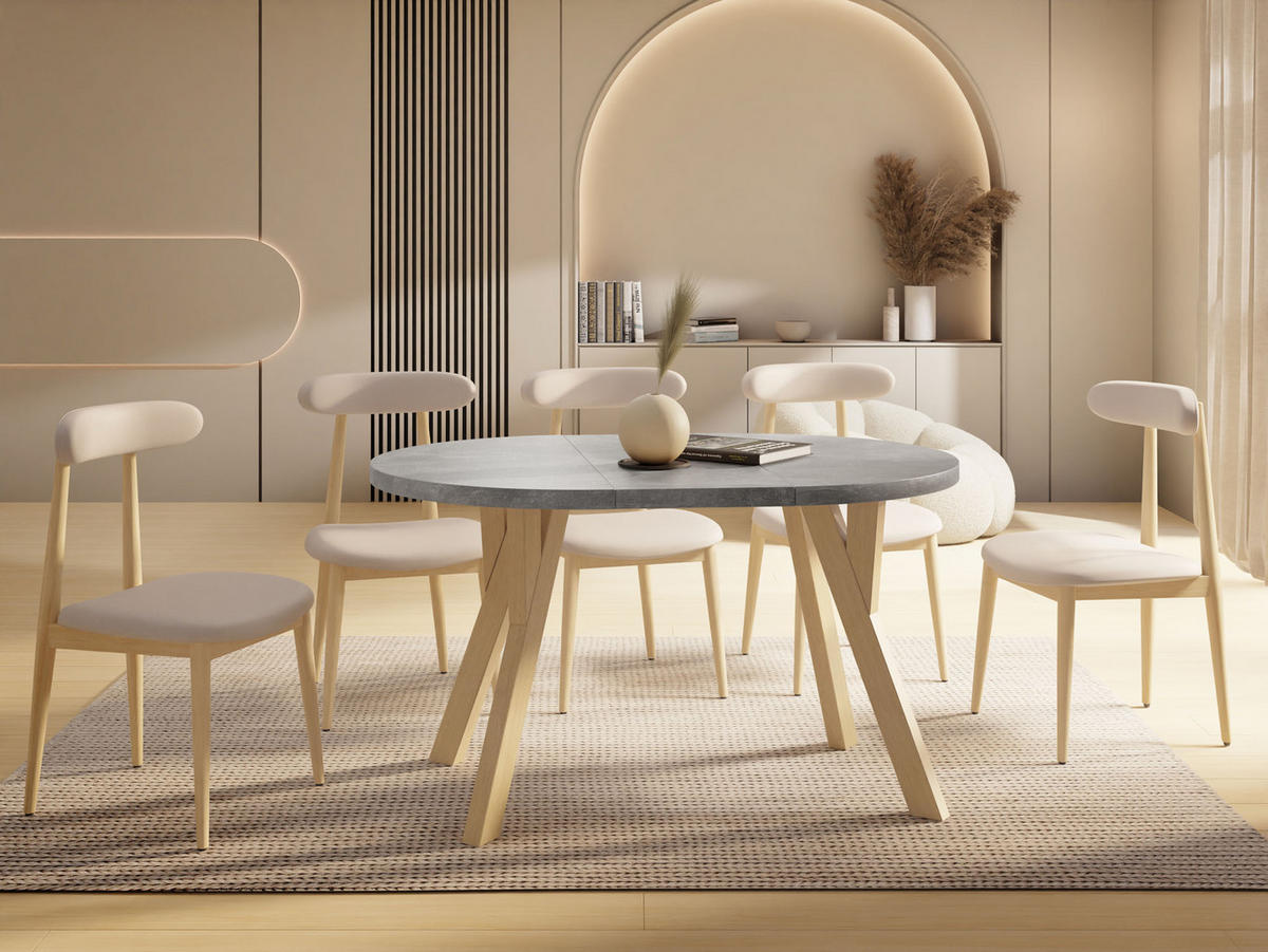 ESSTISCH Avero runder ausziehbarer, Beton grau 100-140/100/77 cm - Hellbraun/Hellgrau, Holz/Holzwerkstoff (100/100/77cm) - WFL GROUP