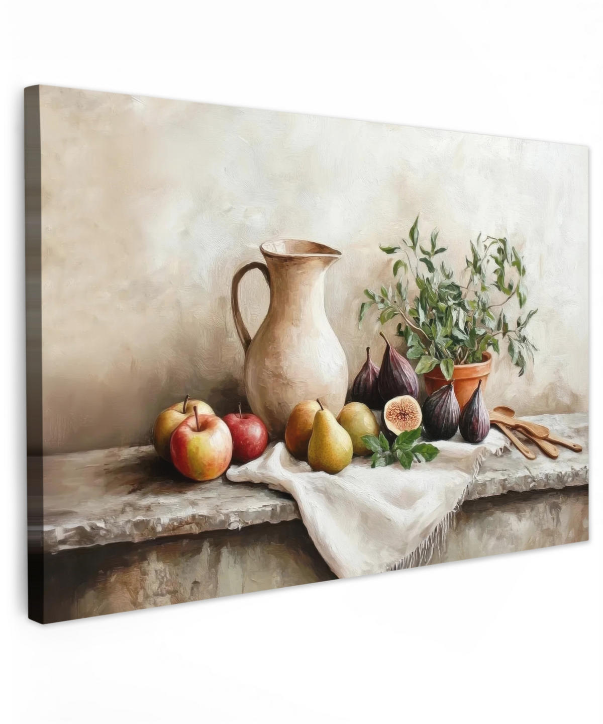 LEINWANDBILD Obst - Kräuter - Ländlich Wanddeko 90x60 cm - Naturfarben, Textil (90/60cm) - MuchoWow