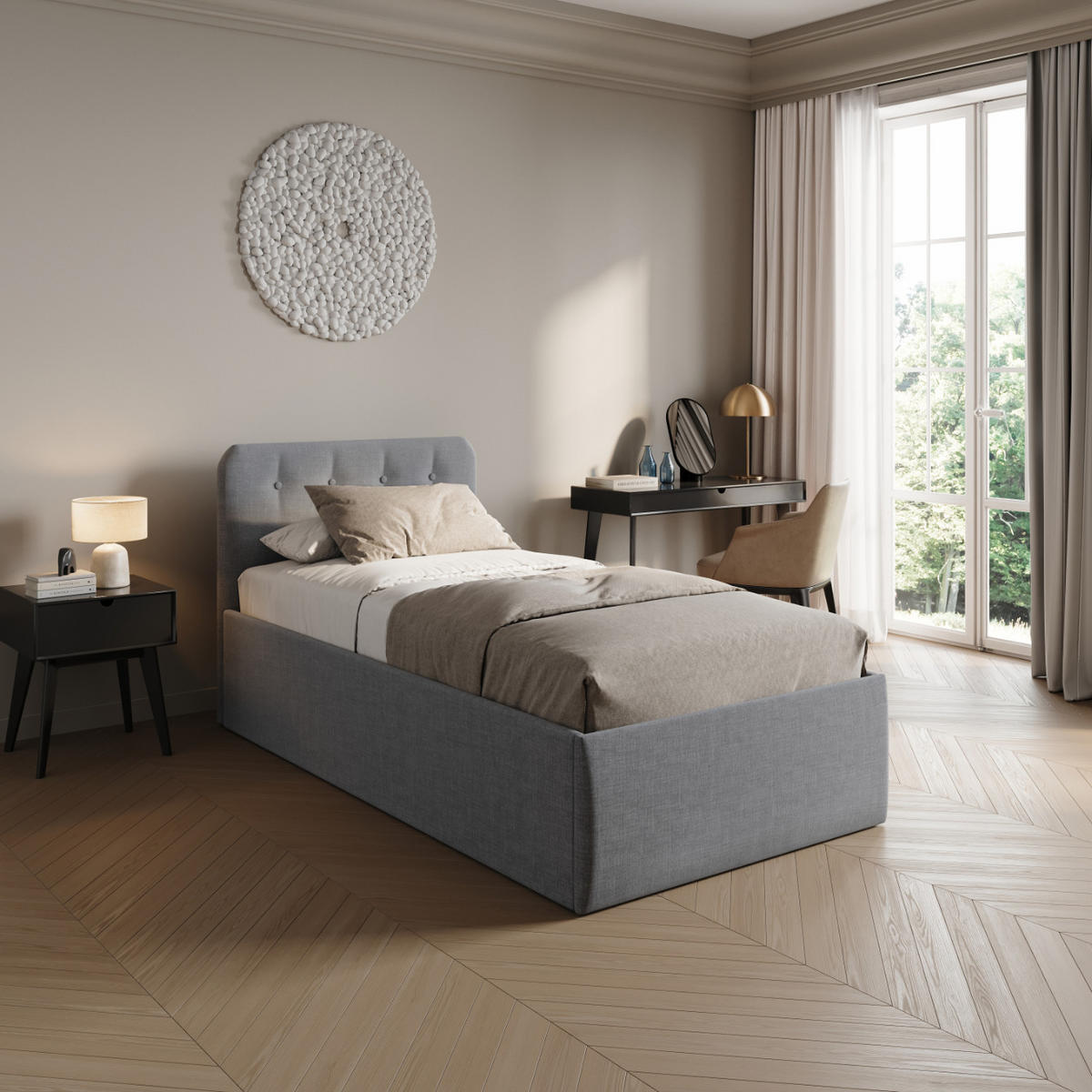 POLSTERBETT mit verstellbarem Lattenrost & Bettkasten, Kaltschaummatratze, 100 x 200 cm in Grau - Grau, Holzwerkstoff/Textil (100/200cm) - Home Collective