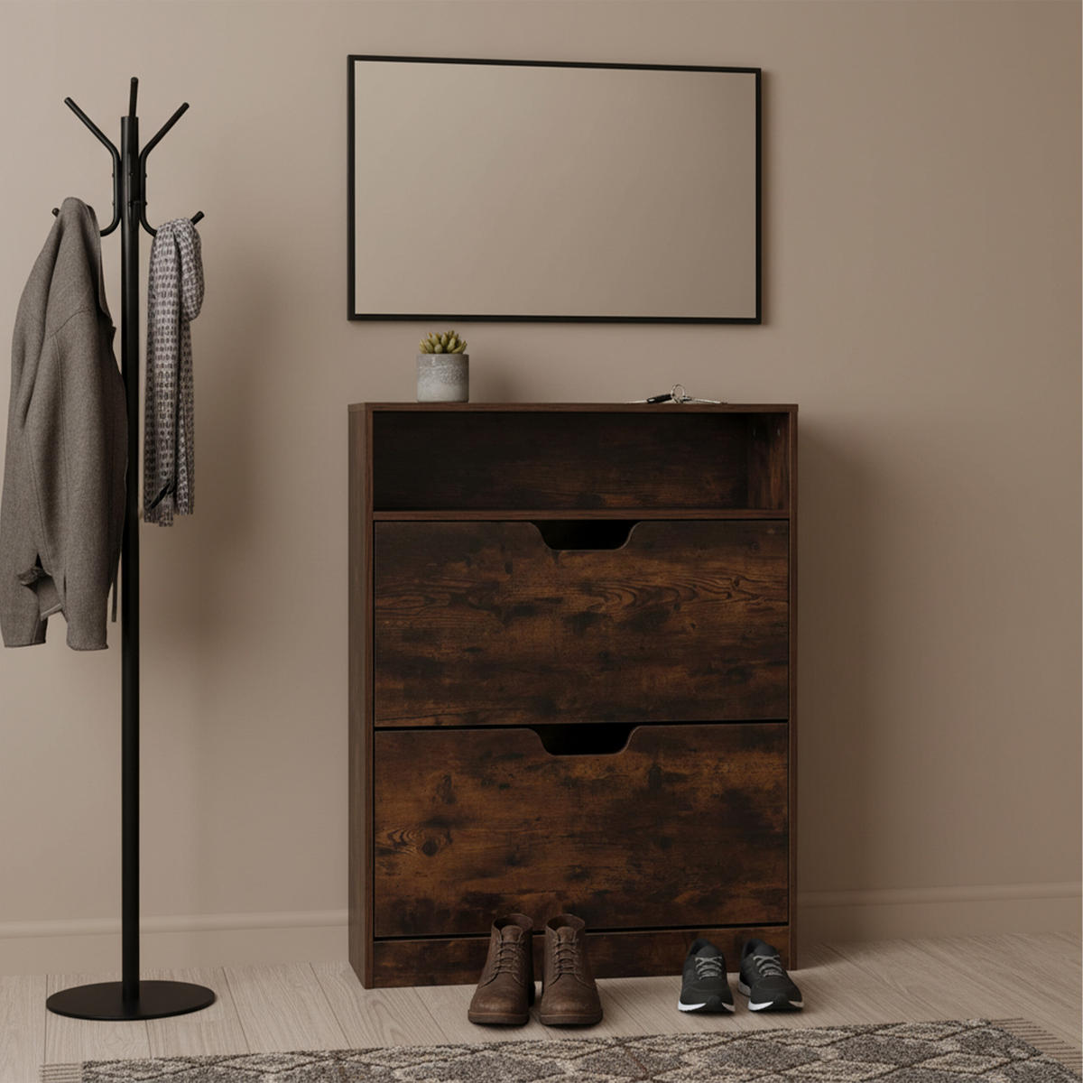 SCHUHSCHRANK - Dunkelbraun, Holzwerkstoff/Kunststoff (80/102/24cm) - Relaxdays