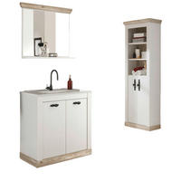 BADKOMBINATION Pinie weiß, Oslo Pinie, Landhaus Badmöbel Set 4-tlg. MIT Waschbecken 166 x 200 cm - Anthrazit/Weiß, Holzwerkstoff/Metall (166/200/46cm) - Furn.Design