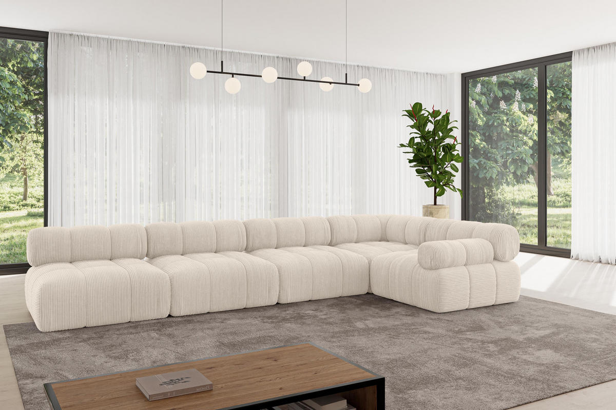 ECKSOFA modulares Sofa Mende-L3 - 380x190x70 cm Beige Cord - Beige, Holzwerkstoff/Textil (380/190cm) - ALTDECOR
