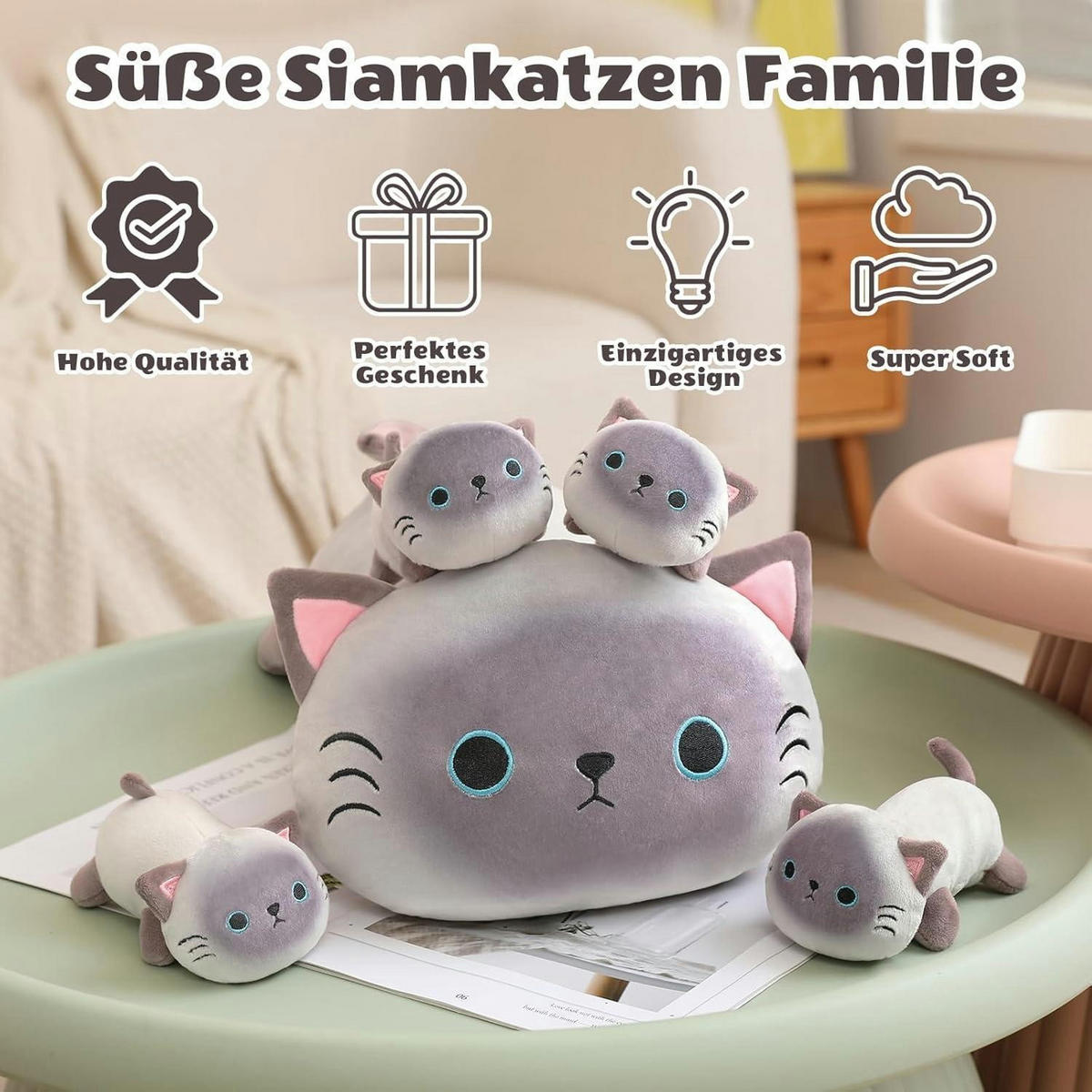 PLÜSCHKISSEN 5-teiliges Set Katzenbabys - Grau, Textil (22/50cm)