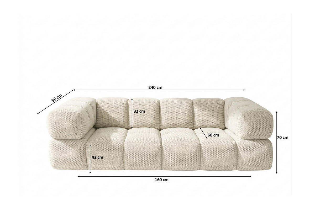 SOFA 3-SITZER, Strukturierter Premiumstoff Sonic, Beige, Averro - Beige, Holz (240/70/96cm) - Kaiser Möbel