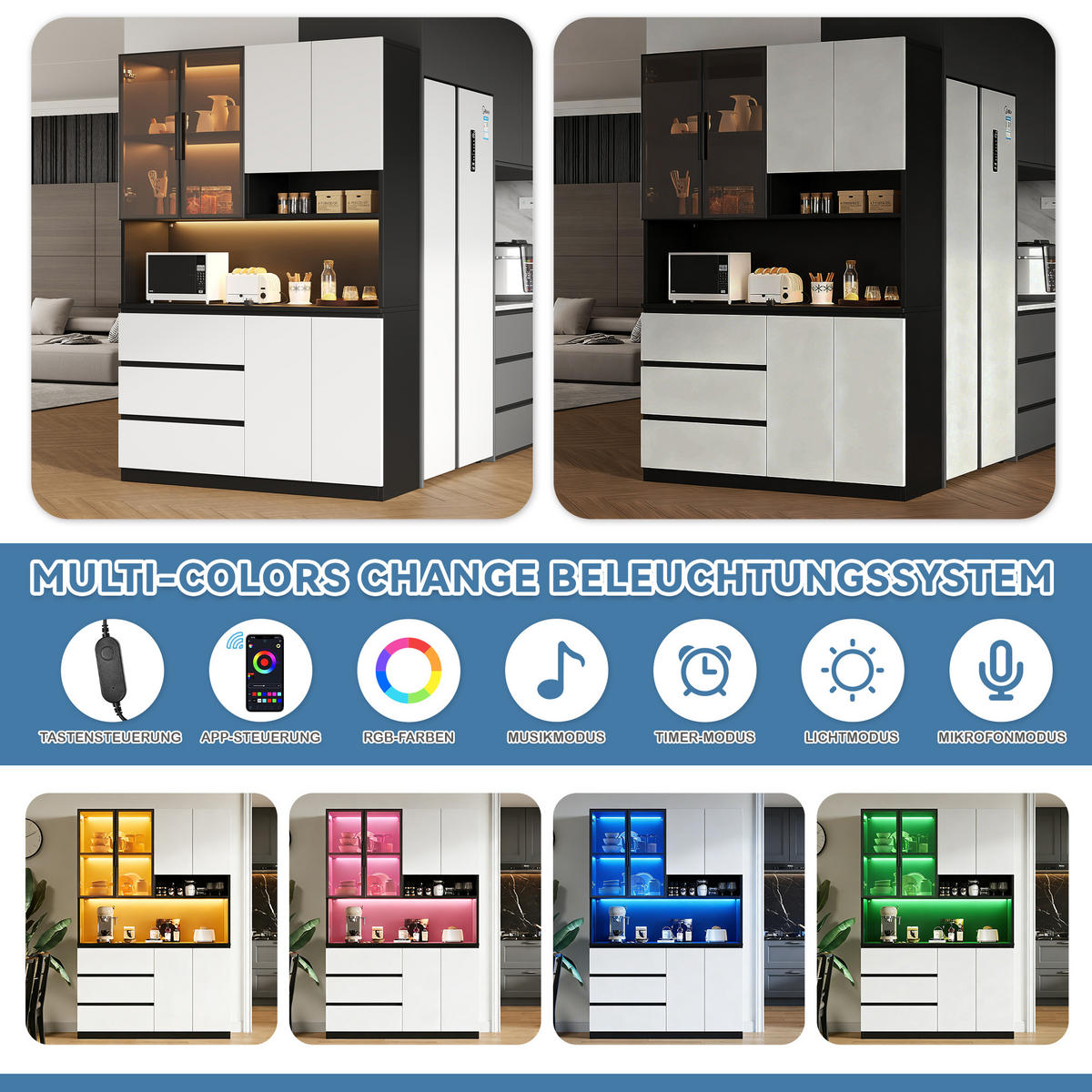 BUFFETSCHRANK Weiß-Schwarz 120.5/40/180 cm - Weiß, Holz (120.5/180/40cm) - PANGIVO