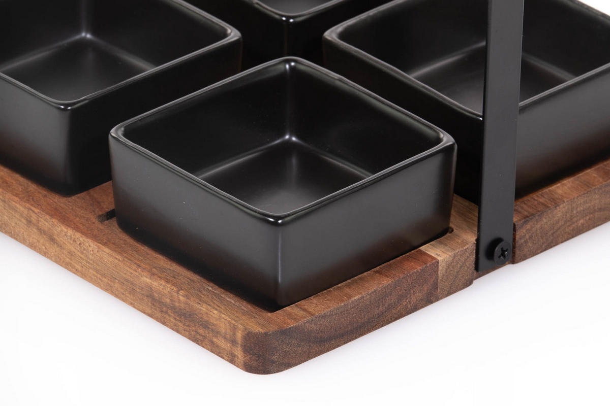 SERVIERSCHÜSSEL mit Holztablett Schwarz 20/20/3,5 cm - Schwarz, Keramik (20/3.5/20cm) - Excellent Houseware