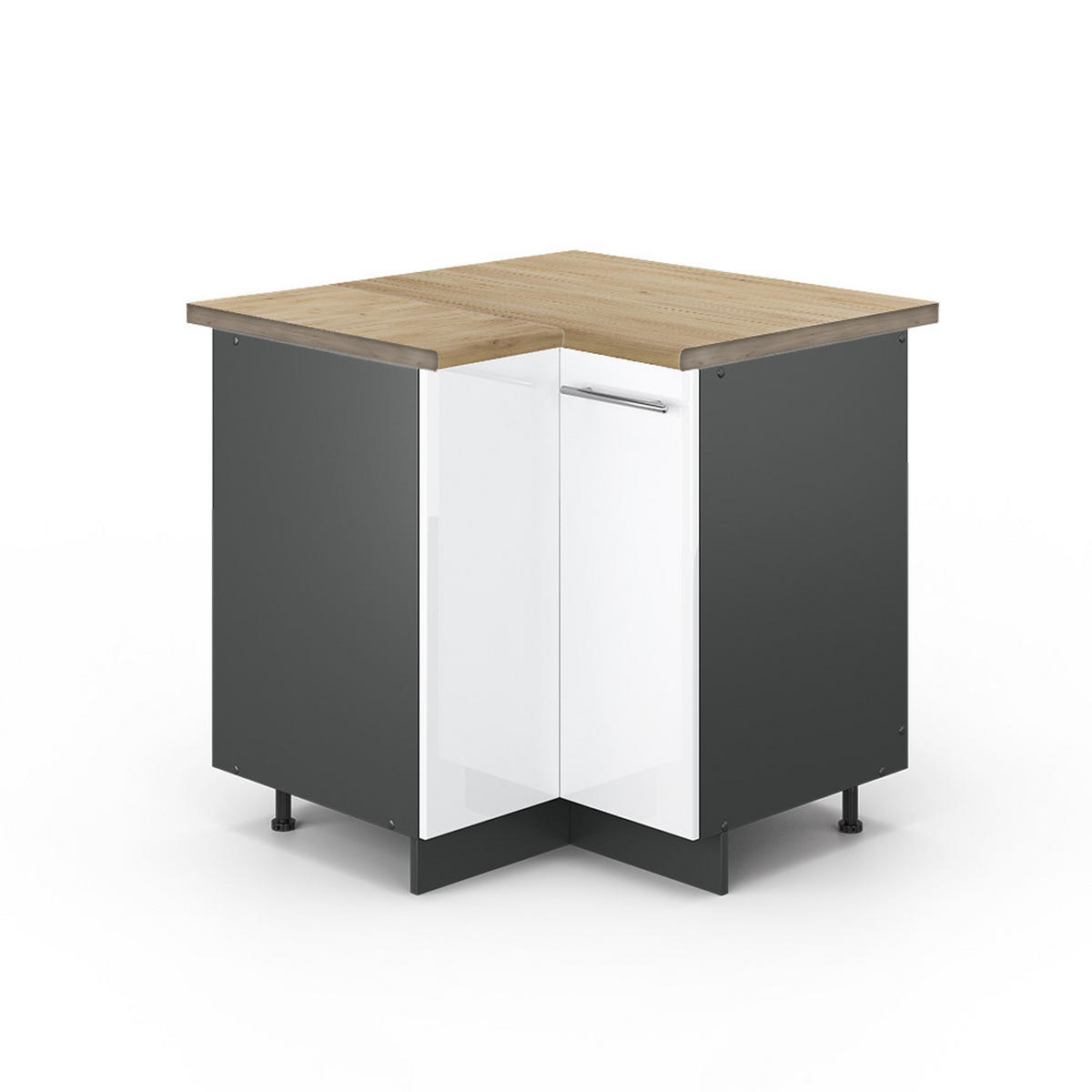 ECKUNTERSCHRANK Fame-Line Weiß Hochglanz 80.5 cm, AP Eiche - Weiß Hochglanz/Anthrazit, Holzwerkstoff (80.5/82/60cm) - Vicco