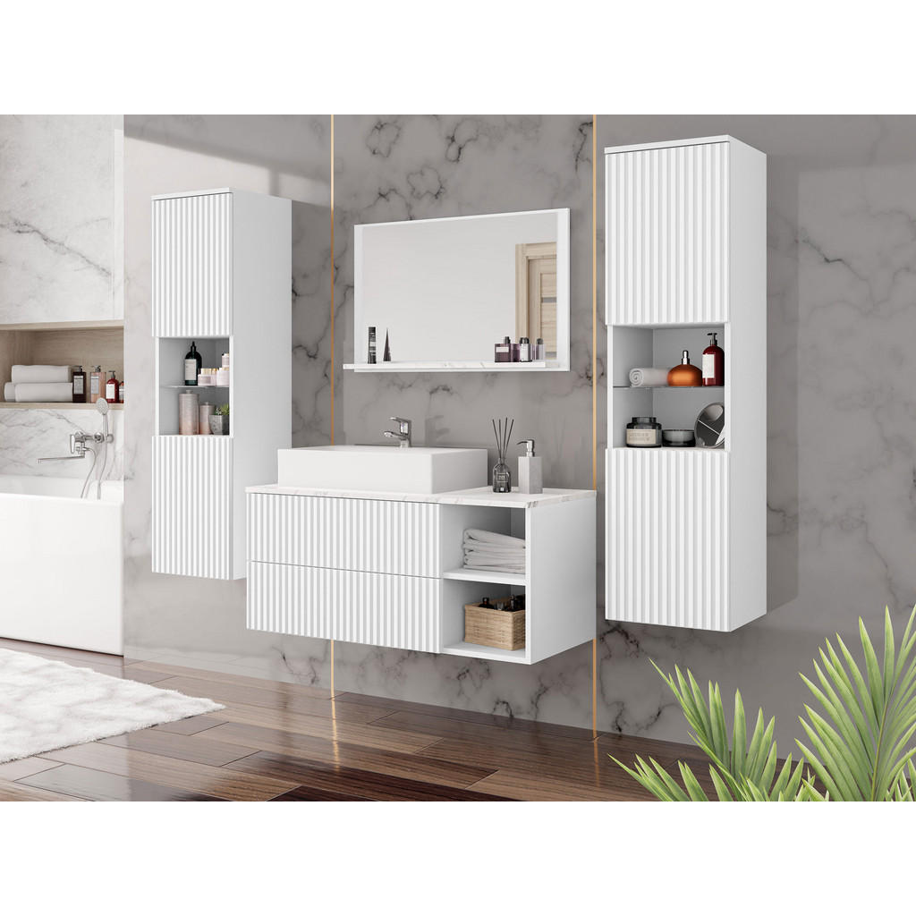 Thumbnail - Mirjan24 Badmöbel-Set, Weiß, Holzwerkstoff, 2 Schubladen, Rechteckig, 100x57x45 cm, Badezimmer, Badmöbelsets & Badmöbels...