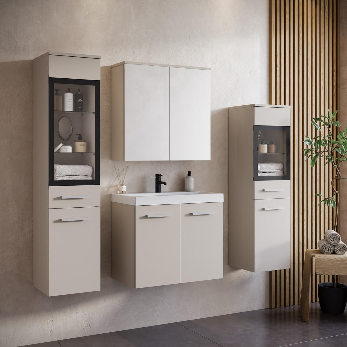 BADMÖBEL-SET Mirano 5 Teile Cashmere - 60 x 35 x 51 cm - Kaschmir, Holz (60/47/35cm) - Badplaats