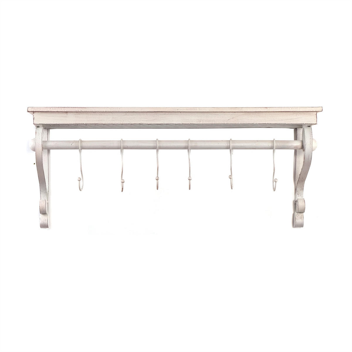 WANDGARDEROBE LILY 6 Haken, Hutablage antik-weiß - Weiß, Holz (61/25/26cm) - DESIGN DELIGHTS