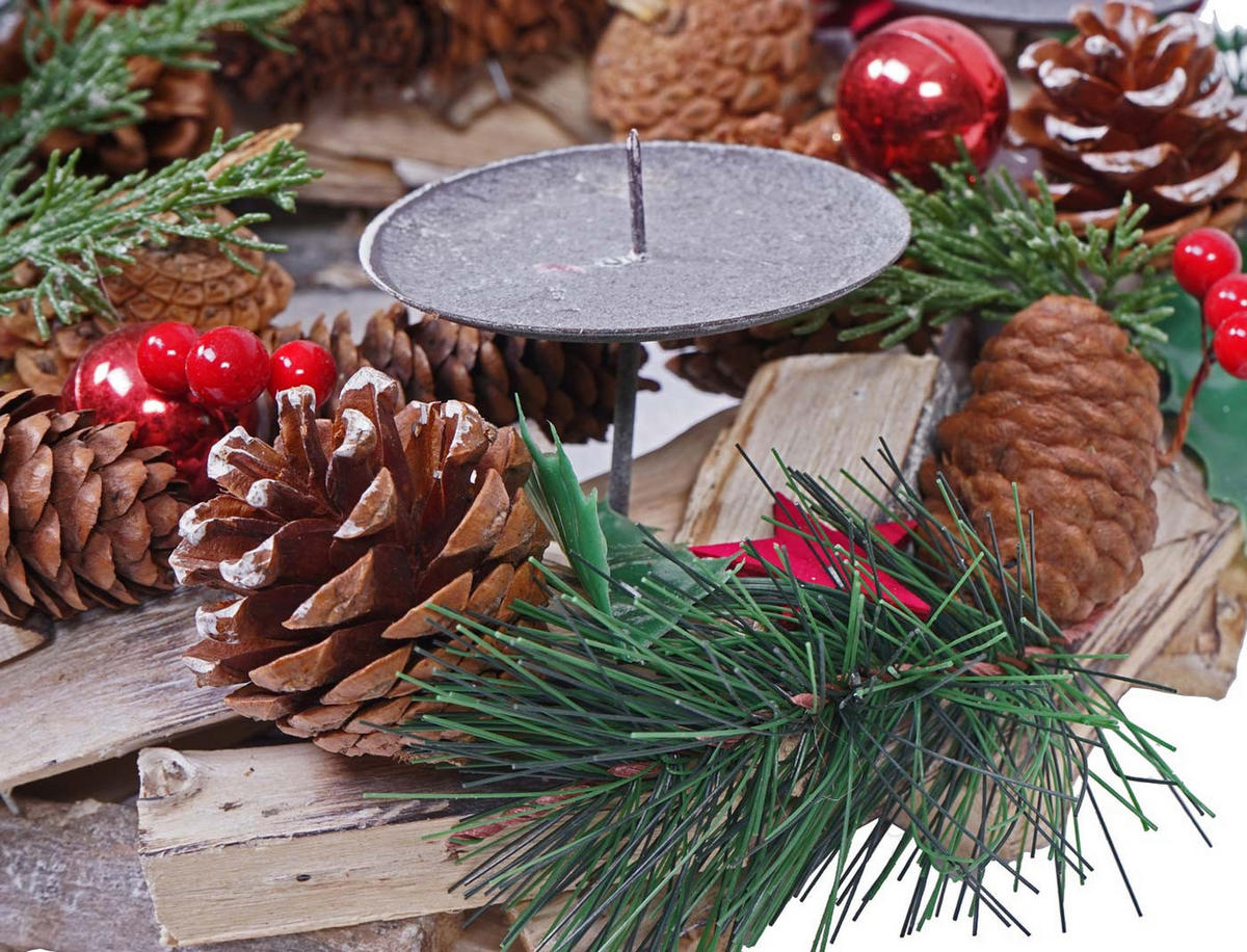 ADVENTSKRANZ HOLZ MIT KERZEN ROT Grau, Multicolor, Rot - Rot/Multicolor, Holz (12cm) - MCW