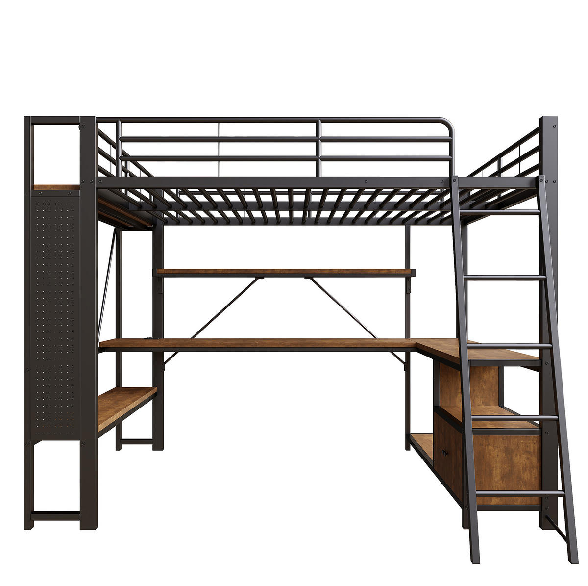 HOCHBETT 140/200 cm Schwarz aus Metall und MDF mit Schreibtisch - Schwarz, Metall (140/200cm) - OKMYHOME