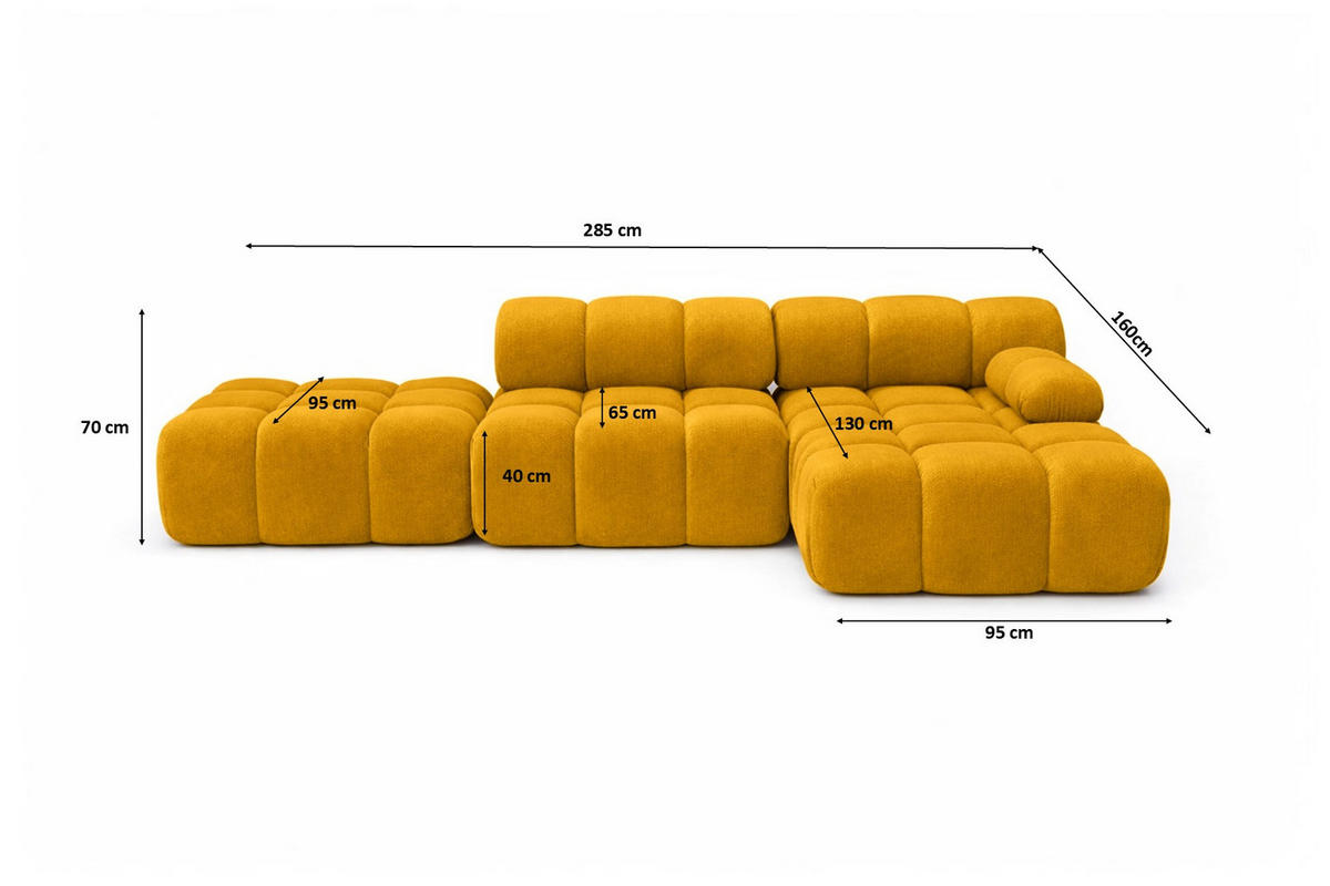 ECKSOFA L-Form Modular Mit Hocker, Veloursstoff Salvador, Gelb, Rechts, Selia - Gelb, Holz (285/160cm) - Kaiser Möbel