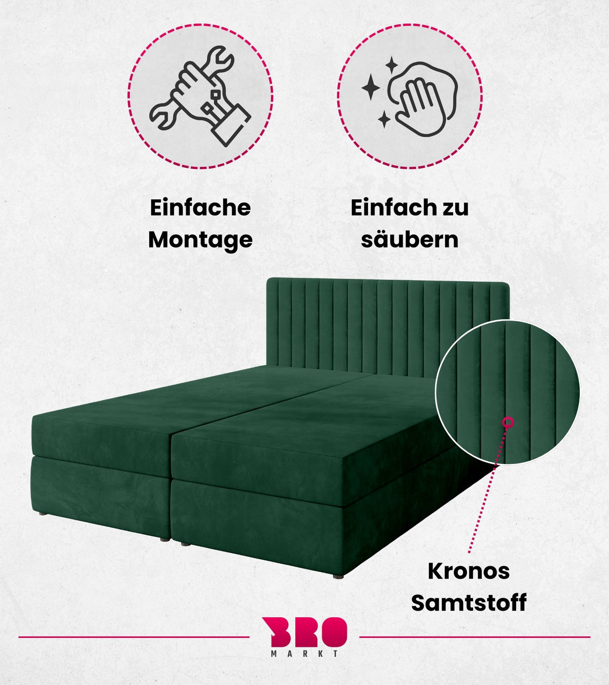 BOXBETT Dream mit Topper 180/200 Grün - Grün, Holzwerkstoff/Textil (180/200cm) - Bromarkt