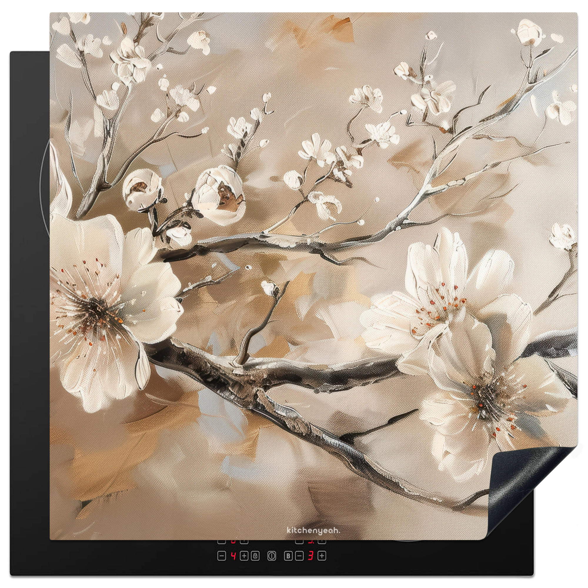 HERDABDECKPLATTE Blumen - Abstrakt - Gemalt - Beige 78x78 cm - Kaschmir, Kunststoff (78/0.2/78cm) - MuchoWow