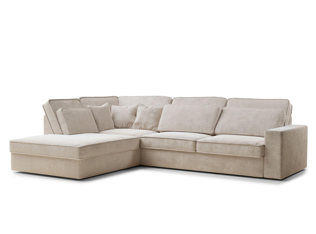 ECKSOFA Kirou Creme Chenille-Stoff - Links Seite - Creme/Schwarz, Holz/Holzwerkstoff (225/311cm) - Maison de Reve