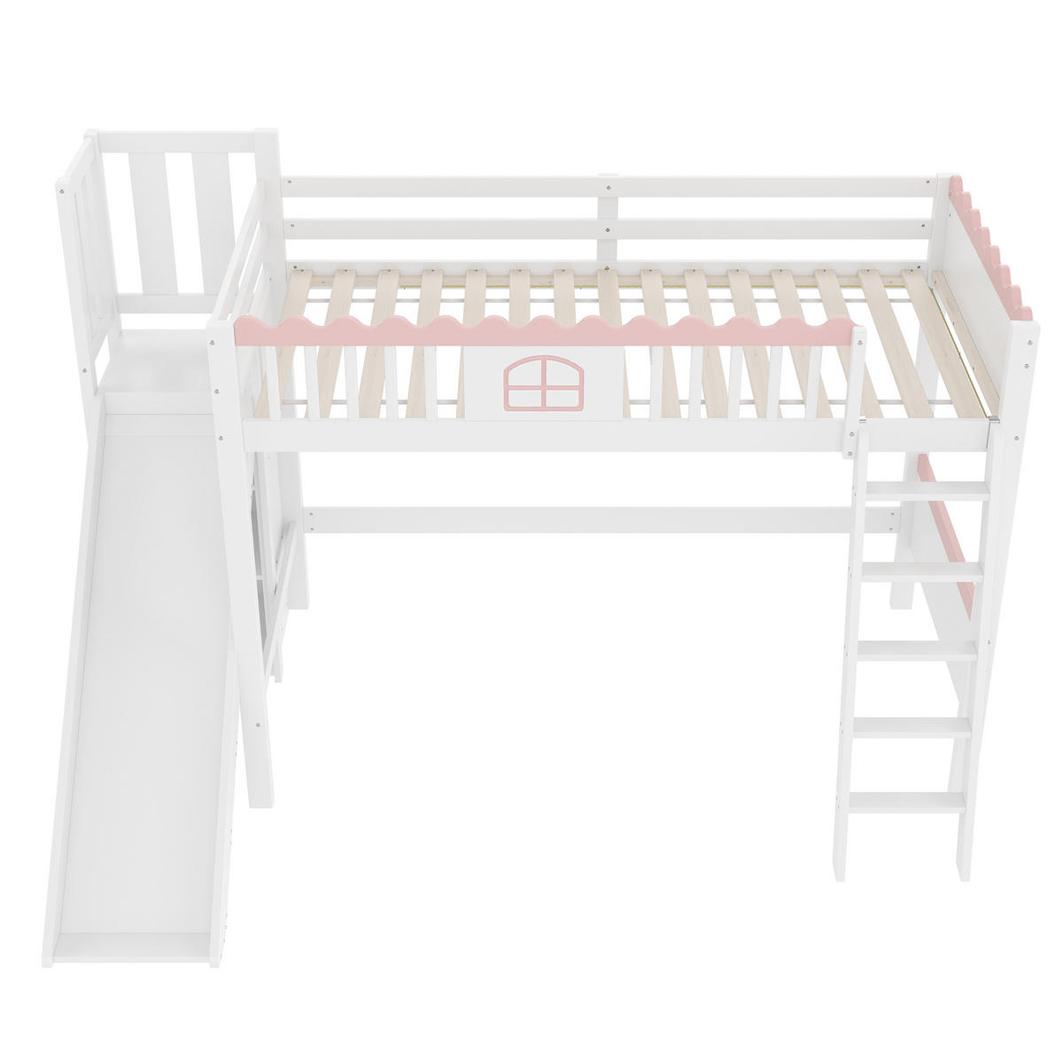 HOCHBETT 90/200 cm DE-04478, mit Rutsche, LED und 3 Regalen in Weiß - Weiß, Holz/Holzwerkstoff (90/200cm) - ComfortXL