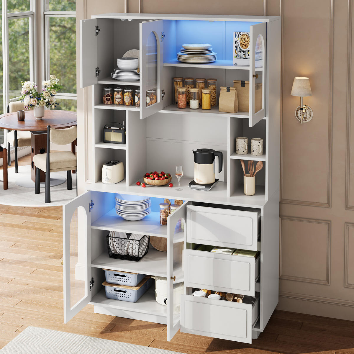 GESCHIRRSCHRANK Acryl Türen LED Bar Weiß - Weiß, Holzwerkstoff (106/175/30cm) - FLIEKS