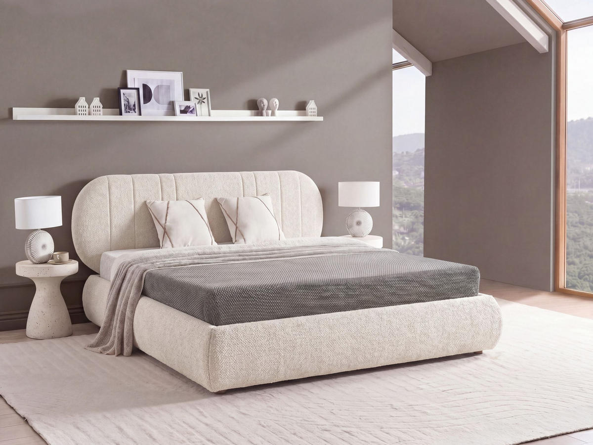 BETT mit Stauraum 180/200 cm Stoff Hellbeige Campan - Beige, Textil (180/200cm) - Beliani