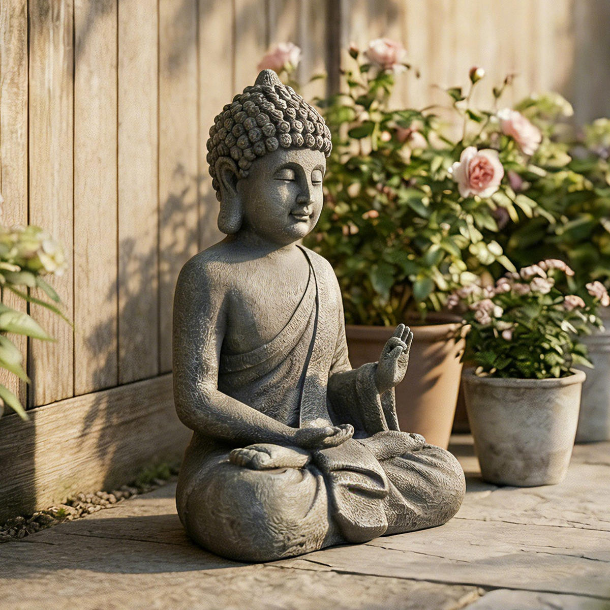 BUDDHAFIGUR DE-13883 meditierend aus Magnesiumoxid Dunkelgrau - Dunkelgrau, Stein (23/51/32cm) - ComfortXL