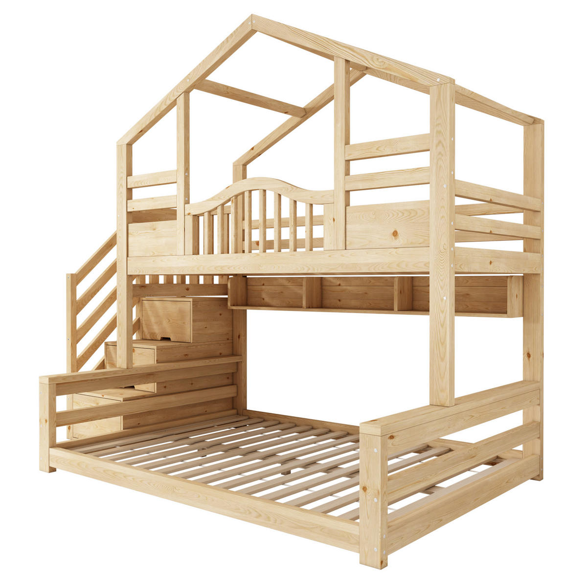 ETAGENBETT 90/200 cm und 140/200 cm mit Treppenschrank ohne Matratze - Naturfarben, Holz (140/200cm) - MIVRAY