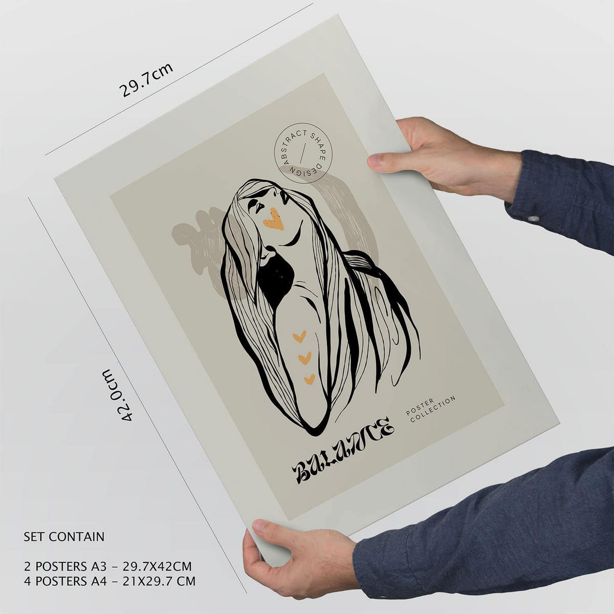 POSTER Set Mit 6 Schwarze Tinte Freundschaft Größe A3 & A4 Schwarzer Rahmen - Schwarz, Papier (29.7/1cm) - Nacnic