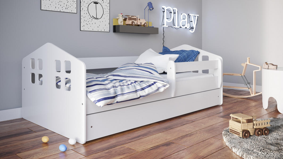 KINDERBETT Kacper mit Schublade ohne Matratze 90/65/164 - Weiß, Holzwerkstoff (80/160cm) - RAUMHIRSCH FURNITURE