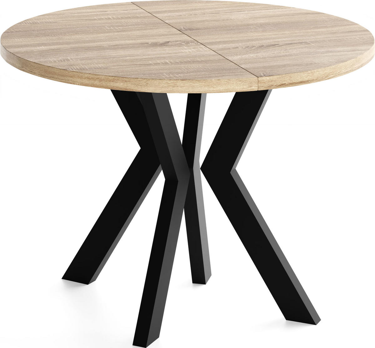 ESSTISCH Savio rund ausziehbar verlängerbar, Eiche Sonoma Hellbraun 80-130/80/77 cm - Schwarz/Sonoma Eiche, Holz/Holzwerkstoff (80/80/77cm) - WFL GROUP