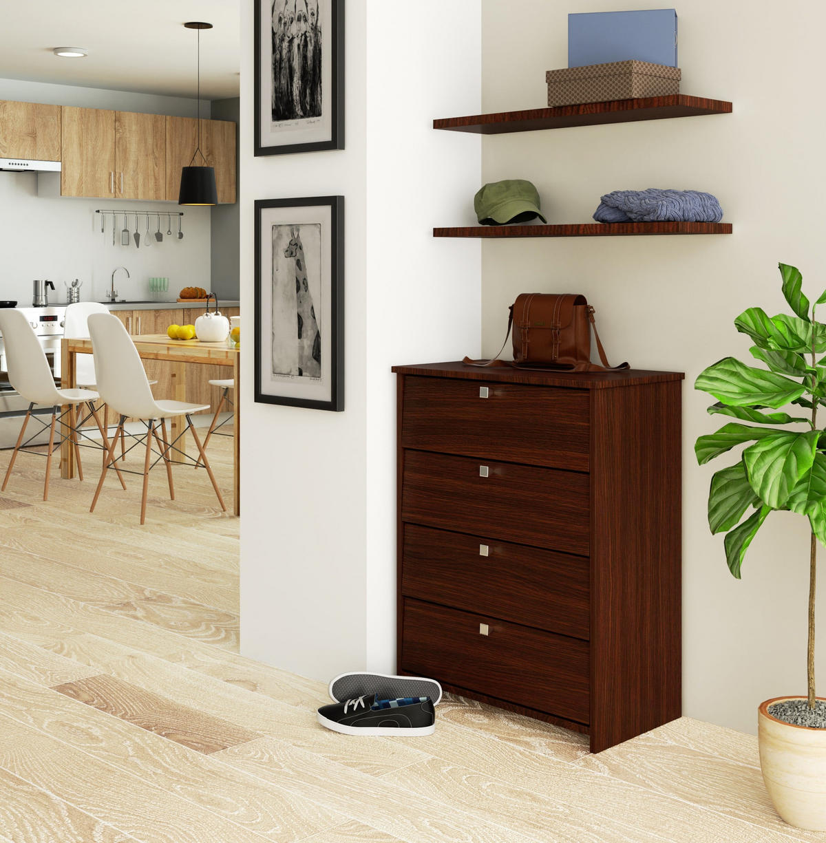 SCHUHSCHRANK mit 4 Schuhregalen, Wenge, 60x80x33 cm - Wengefarben, Holz (60/80/33cm) - Milordbikes