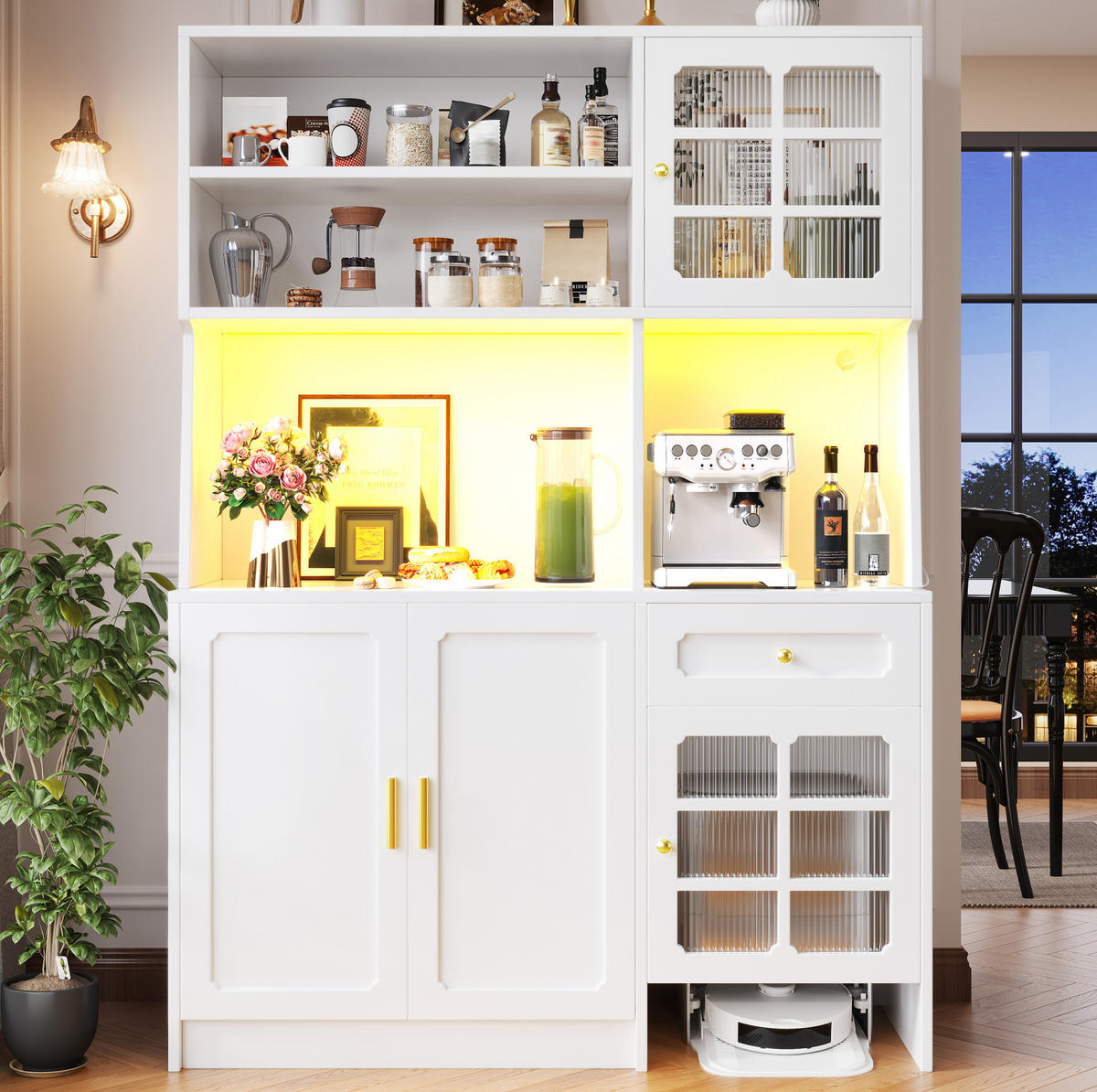 BUFFET 130/45/180 cm aus MDF mit LED-Beleuchtung Weiß - Weiß, Holzwerkstoff (130/180/45cm) - Modenvie