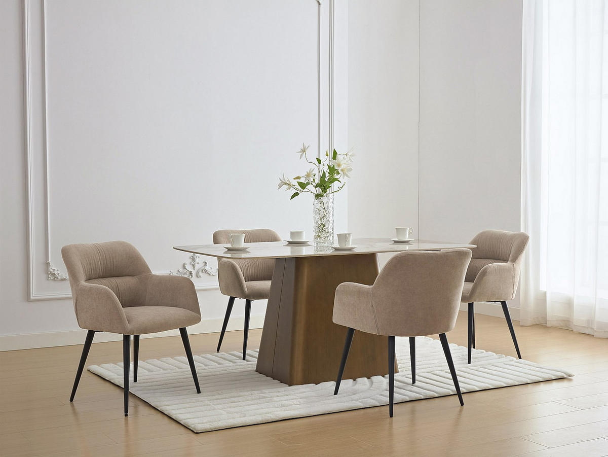 STUHL mit Armlehnen 2er-Set - Stoff & schwarzes Metall - Beige - HEKA - Beige, Textil (61/78/59.5cm) - Vente-Unique