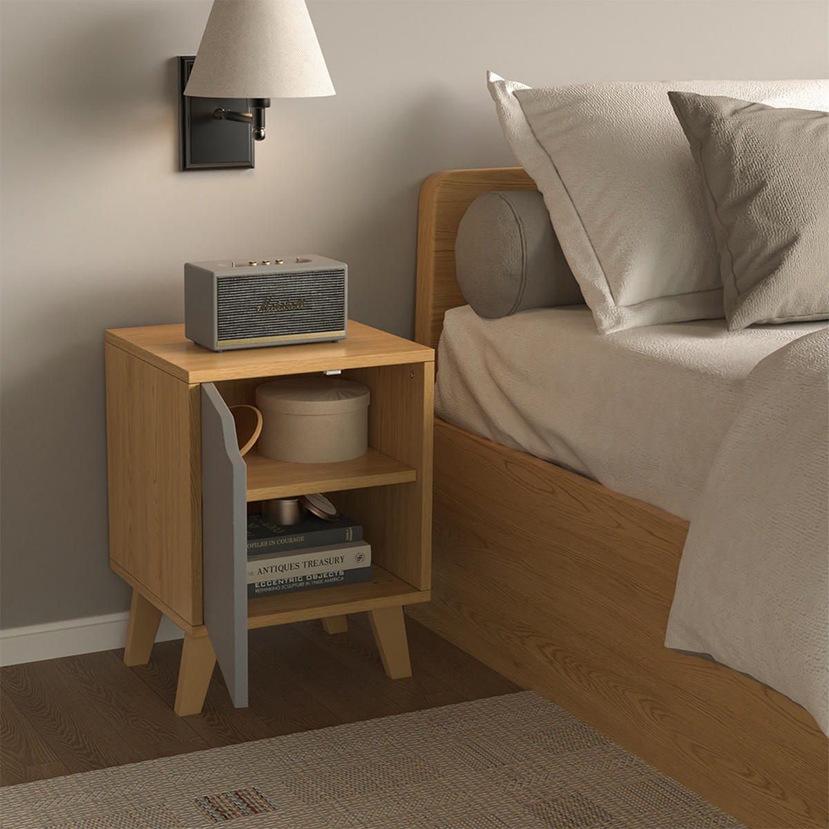 NACHTTISCH Malu Eiche/Anthrazit 2 Teile - Grau, Holzwerkstoff (34.5/47/32cm) - Vicco