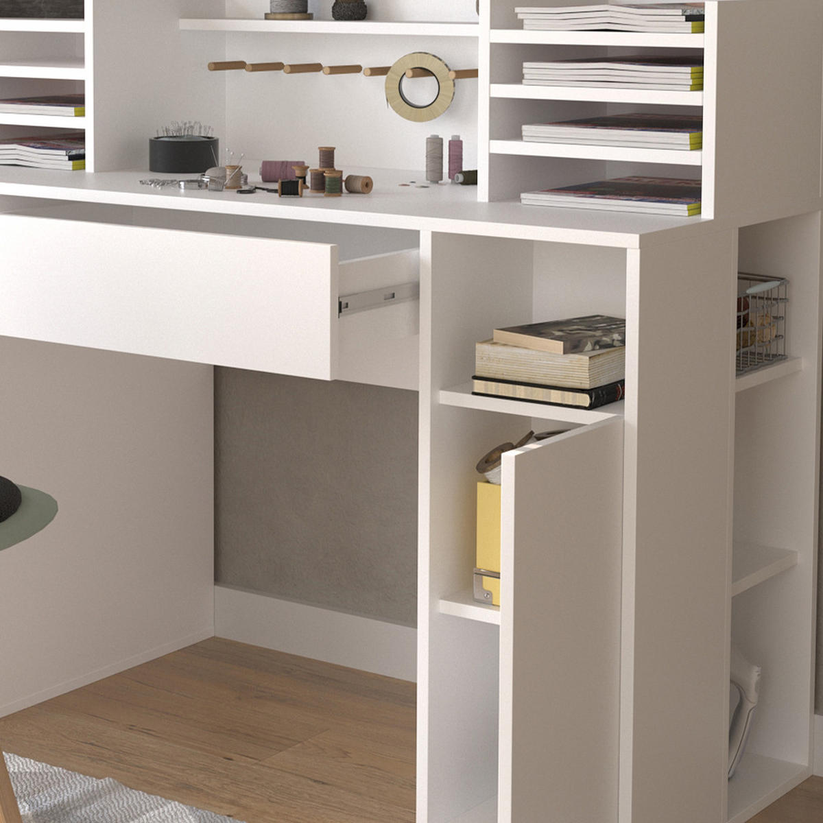 SCHREIBTISCH Weiß 126.8 x 50 cm XL mit Regale - Weiß, Holzwerkstoff (50/126.8/100cm) - Vicco