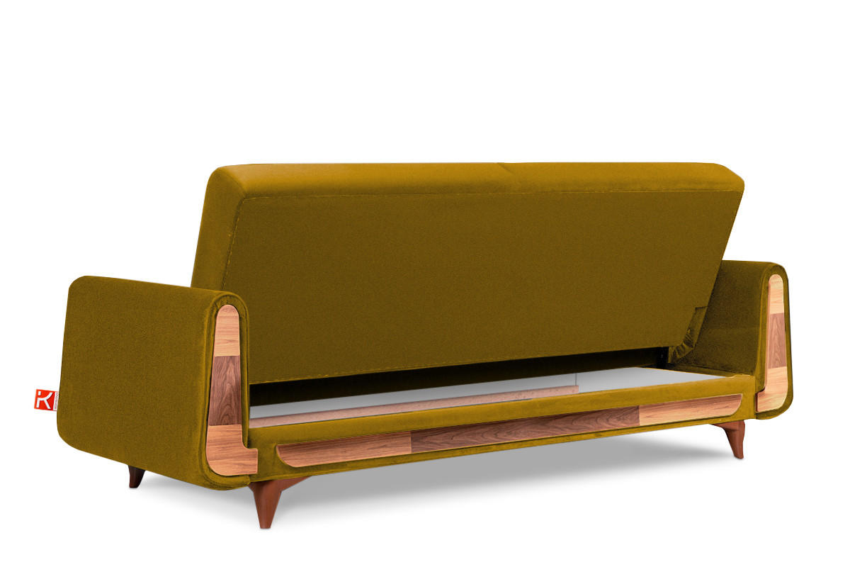 3-SITZER-SCHLAFSOFA GUSTAVO mit Armlehnen, Gelb - Gelb/Braun, Holz/Holzwerkstoff (230/98/98cm) - KONSIMO®