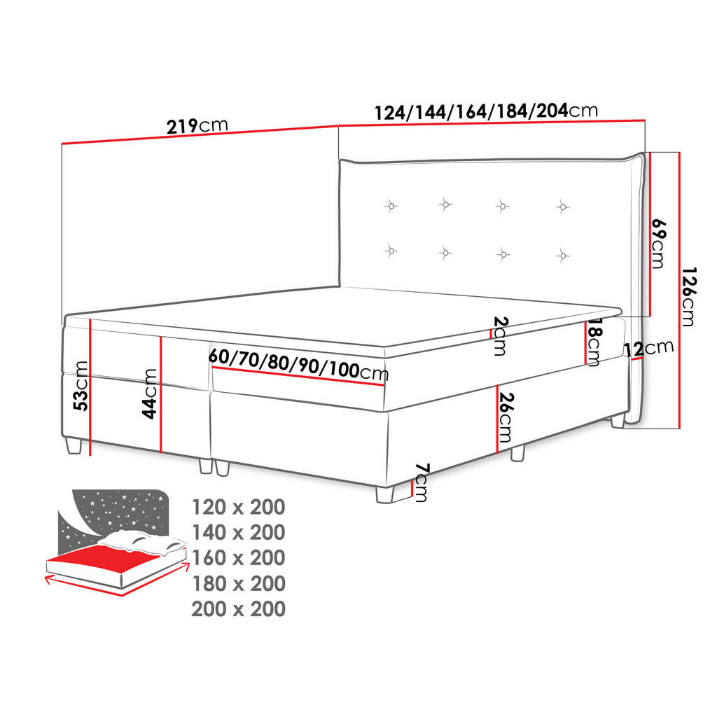 Thumbnail - Mirjan24 Boxbett, Beige, Holz, H3, 180x200 cm, Schlafzimmer, Betten, Boxspringbetten
