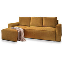 ROHOVÁ SEDAČKA POTARO žlutá - šedá/žlutá, dřevo/textil (232/140cm) - MASSENO