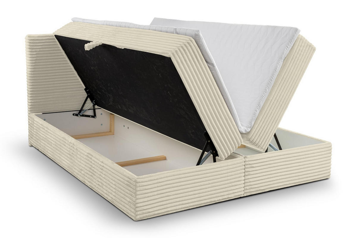 BOXBETT TILLY mit zwei Bettkästen H2/H3 Matratze und Topper 160 x 200 cm - Beige, Holzwerkstoff (160/200cm) - VENASI MÖBEL