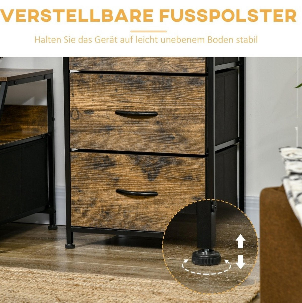 KOMMODE 44/92/29 cm Braun aus Polyester und Stahl mit 3 Schubladen - Braun, Holzwerkstoff (29/92/44cm) - OKMYHOME