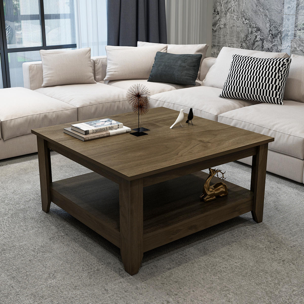 COUCHTISCH Lea Nussbaum - Braun, Holzwerkstoff (90/90/46.8cm) - Decorotika