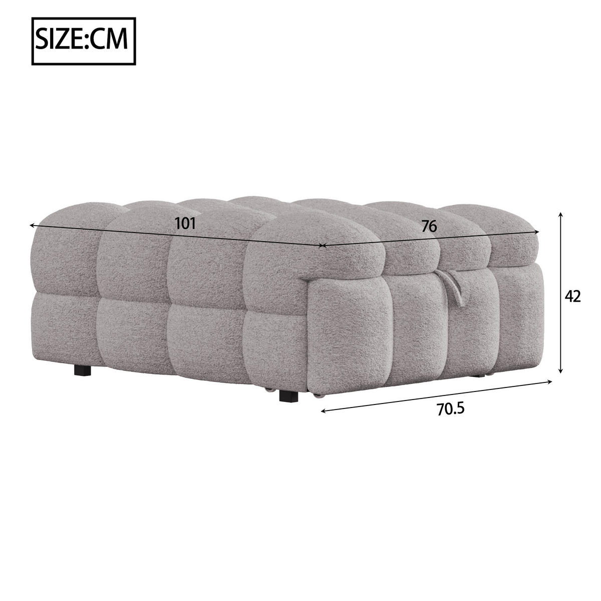 SCHLAFSOFA 183/76/42 cm Grau 2-in-1 Schlafsofa aus Teddy-Stoff mit Fußhocker - Grau, Textil (76/42/183cm) - OKWISH