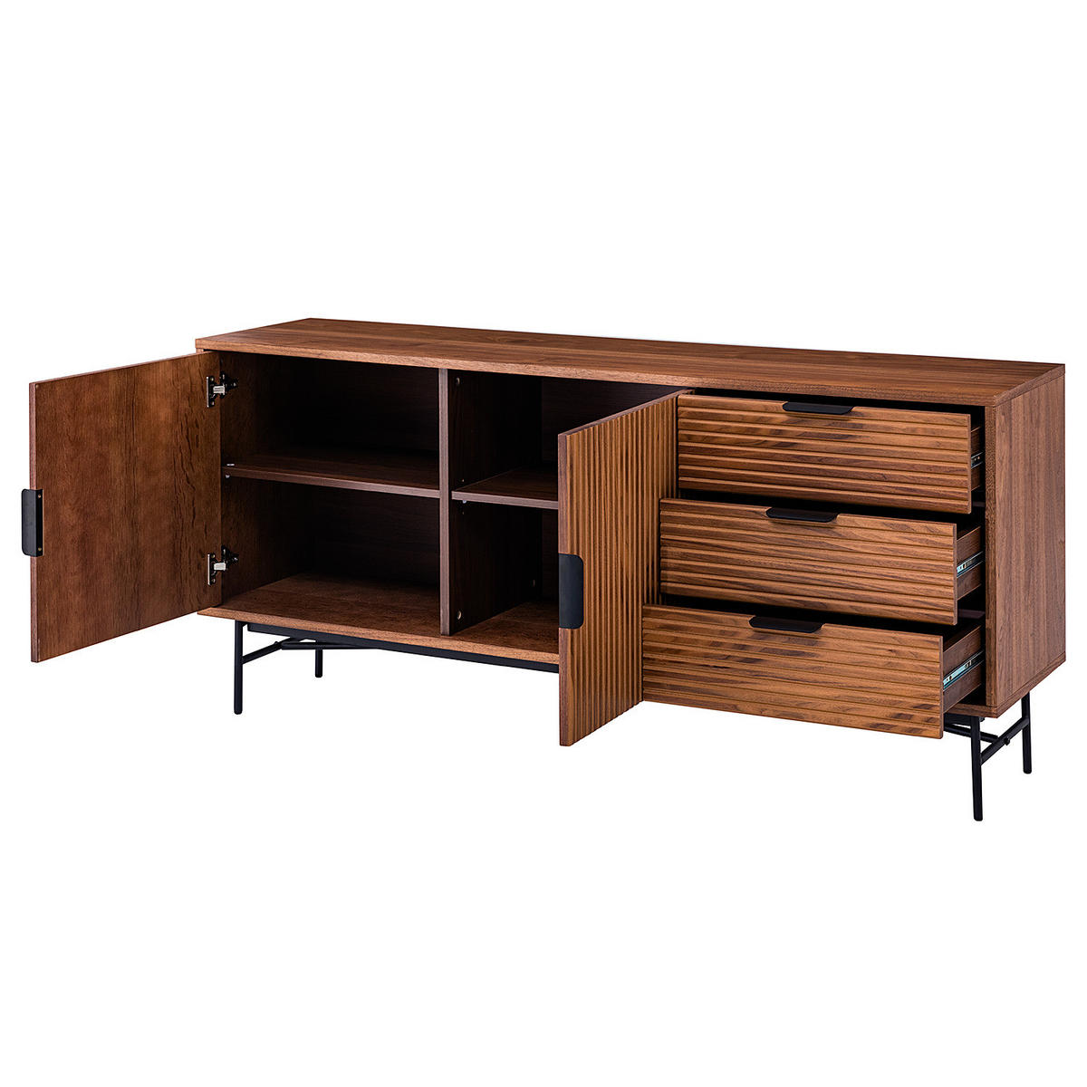 SIDEBOARD - MDF / Metall - Walnussfarben/Schwarz, Holzwerkstoff/Metall (160/75/40cm) - home24